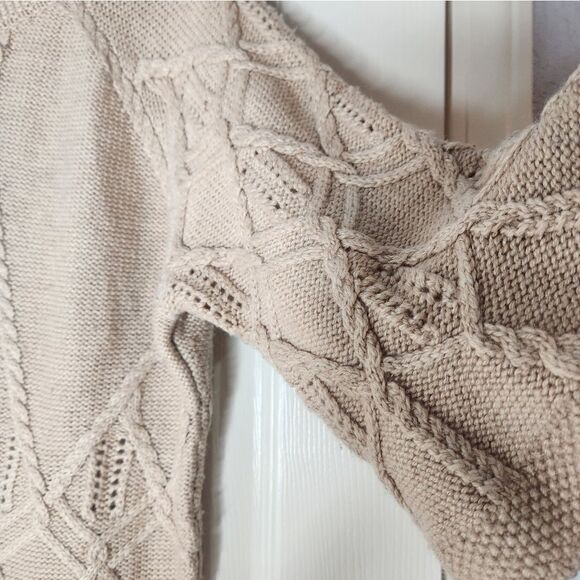 Moda International XL BeigeSnugFit WoolBlendCableKnit 3/4Sleeve Women’s Sweater - Picture 3 of 11